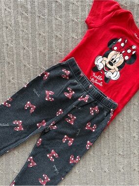 EUC Disney Baby Girl Outfit Set, Black & Red Minnie Mouse, 24 Months